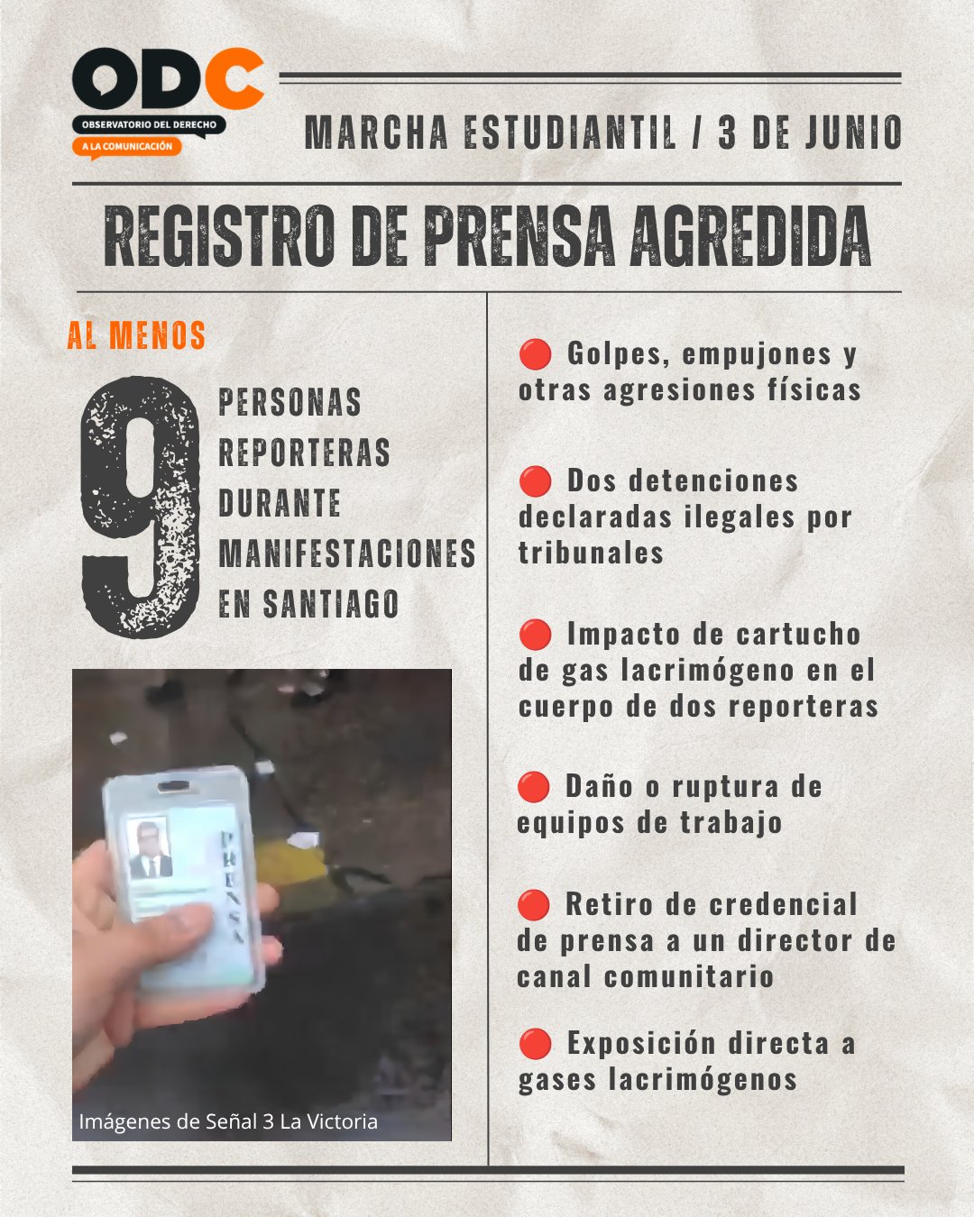 Nueve Reporteros agredidos por la policía durante marcha estudiantil en Santiago